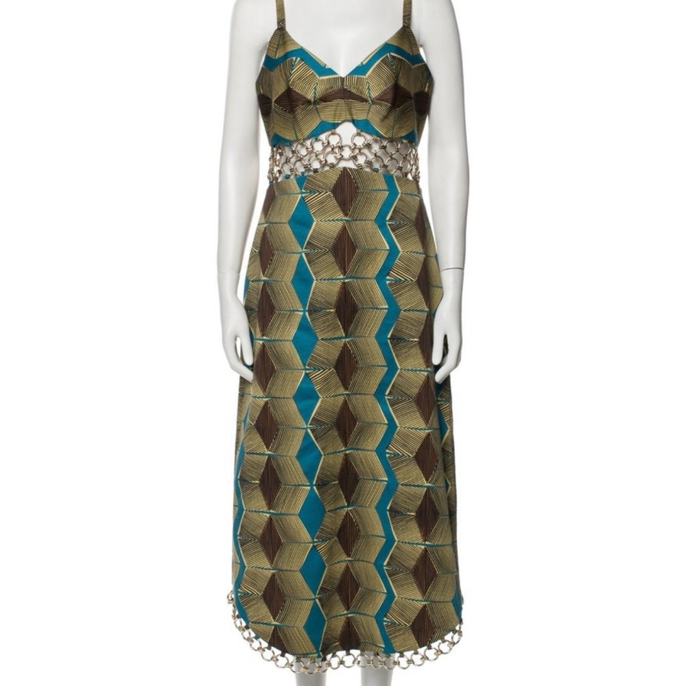 Alexis Brown and Blue Geometric Midi Dress